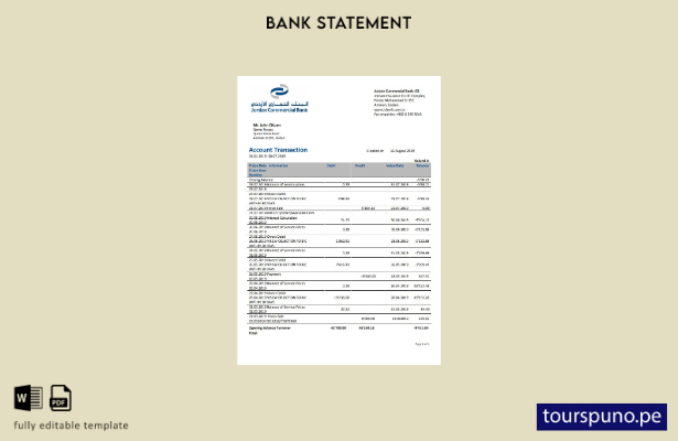 listo para imprimir plantilla de Word   extracto del banco comercial de Jordania